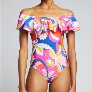 NWT Trina Turk Sevilla One Piece Off The Shoulder in color Multi size 14